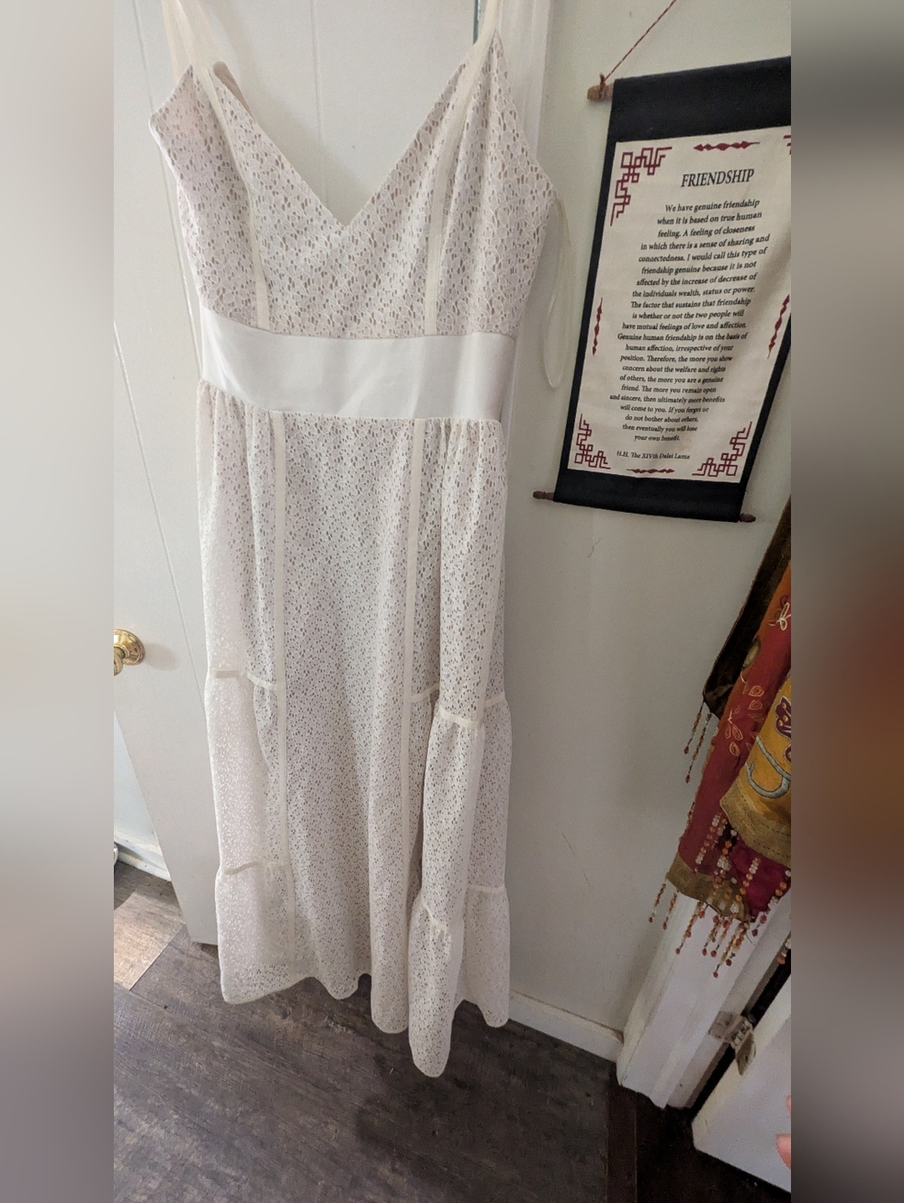 Sleeveless Cream Eyelet Maxi Dress with Defined Waist